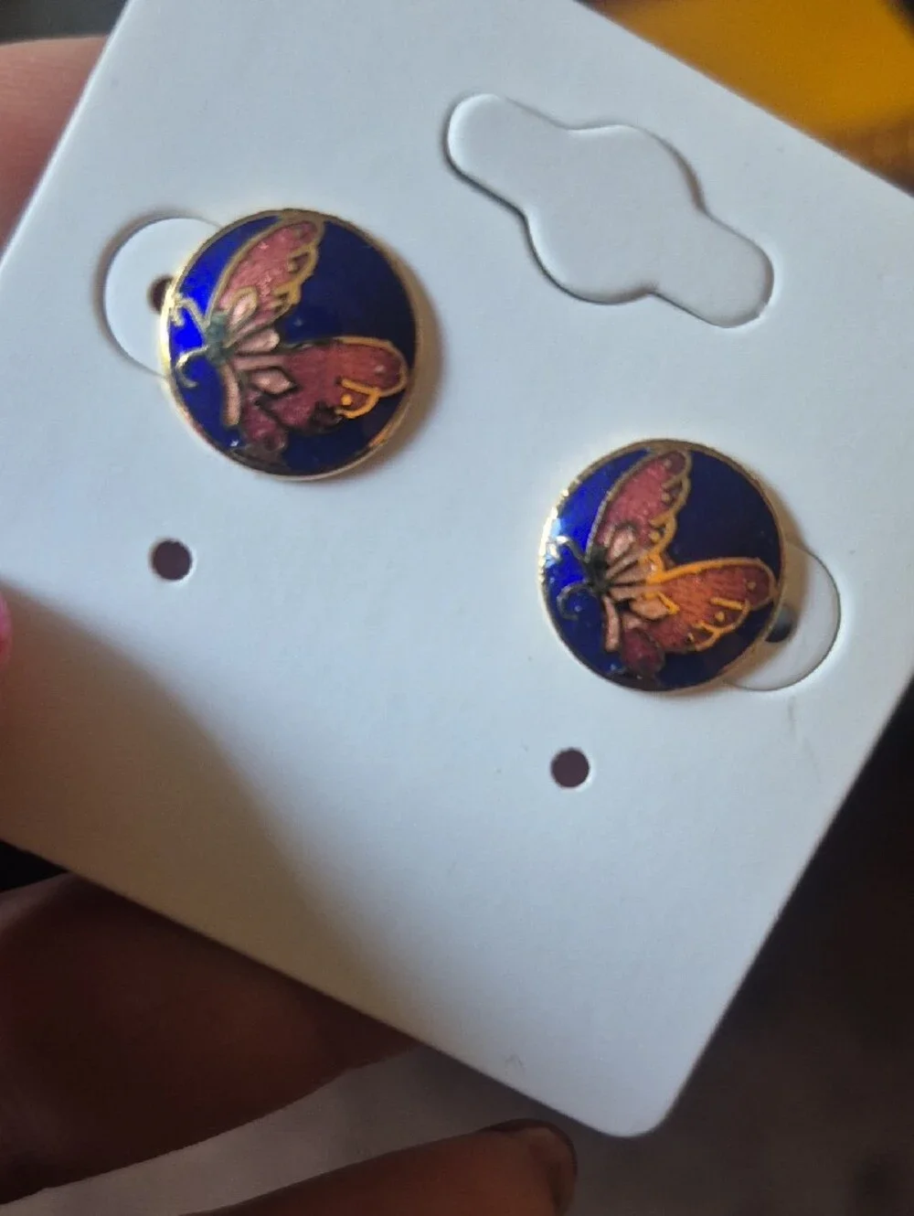 Vintage Cloisonne Butterfly Enamel Stud Earrings